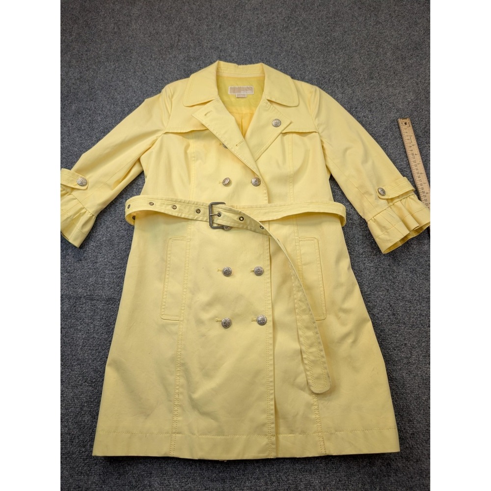 MICHAEL Michael Kors Coat Womens M Yellow Trench Belted 3/4 Sleeve Button Front - Picture 1 of 8